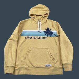 Life is Good Hoodie Mens Large Yellow Spread Good Vibes Pullover w/ Drawstring